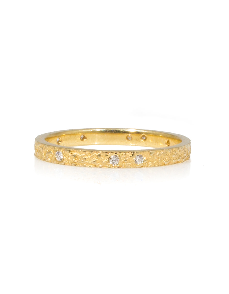 2mm Sand Band with White Diamonds in 18k Yellow Gold