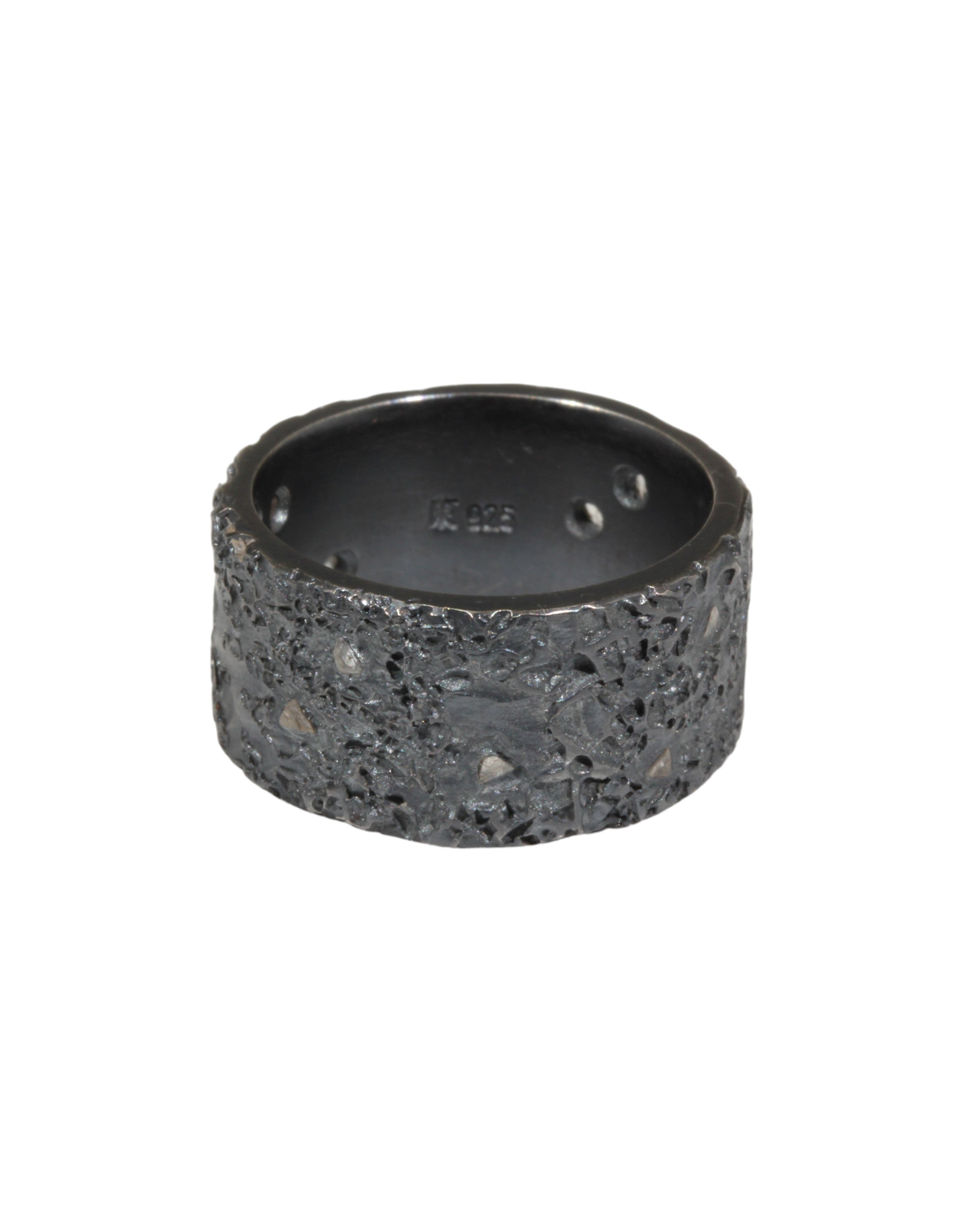 11mm Topography Ring in Oxidized Silver with Diamond Mackles - size 8.5