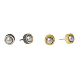 Grey Pearl Post Earrings with Sand Texture in Oxidized Silver
