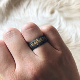Wide Fog Sand Band in Oxidized Silver and 18k Gold