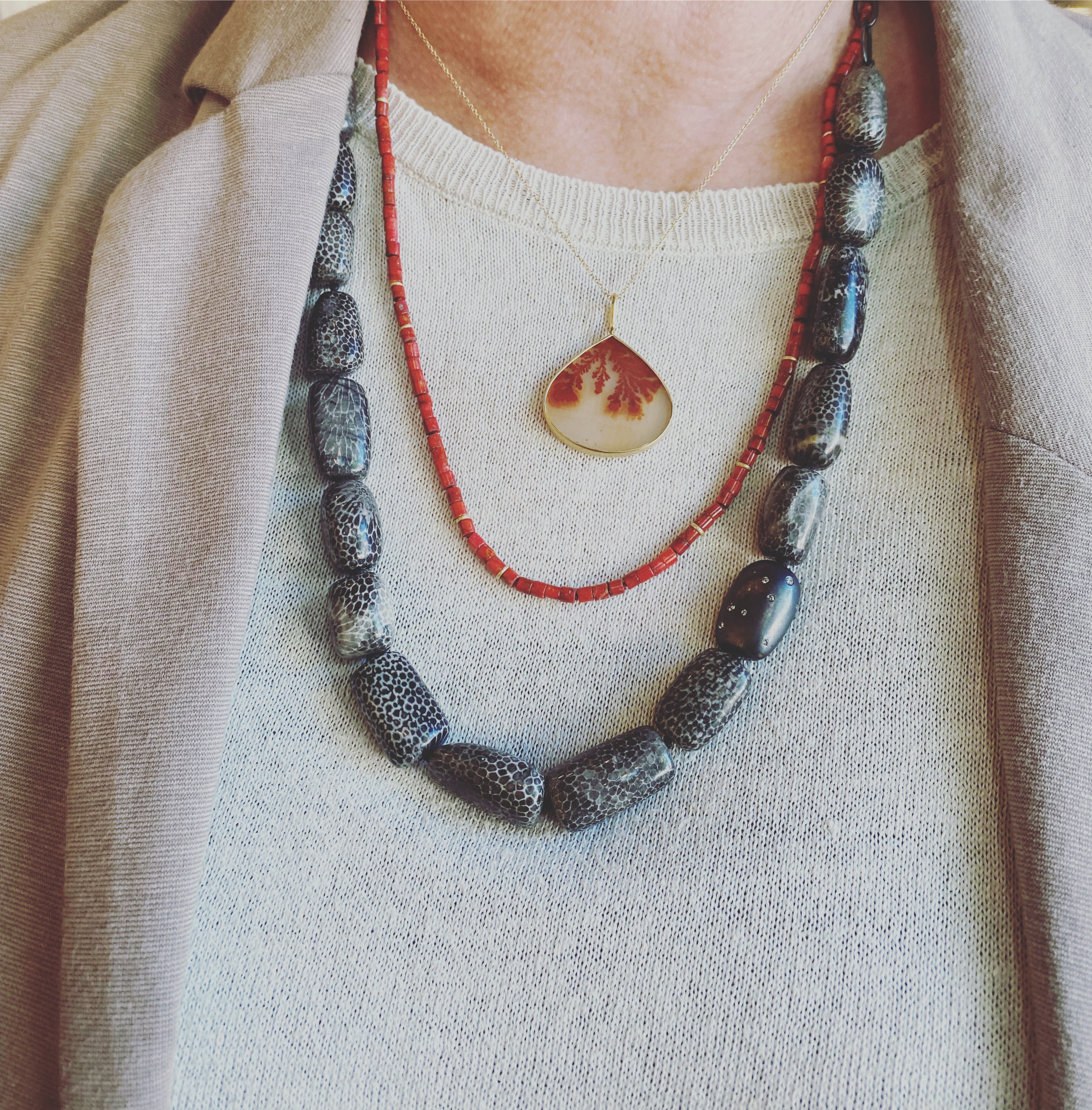 Red Coral Necklace with 18k Gold Beads