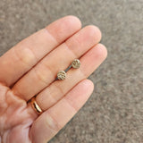 Mini Topography Post Earrings in Brushed Silver with White Diamonds