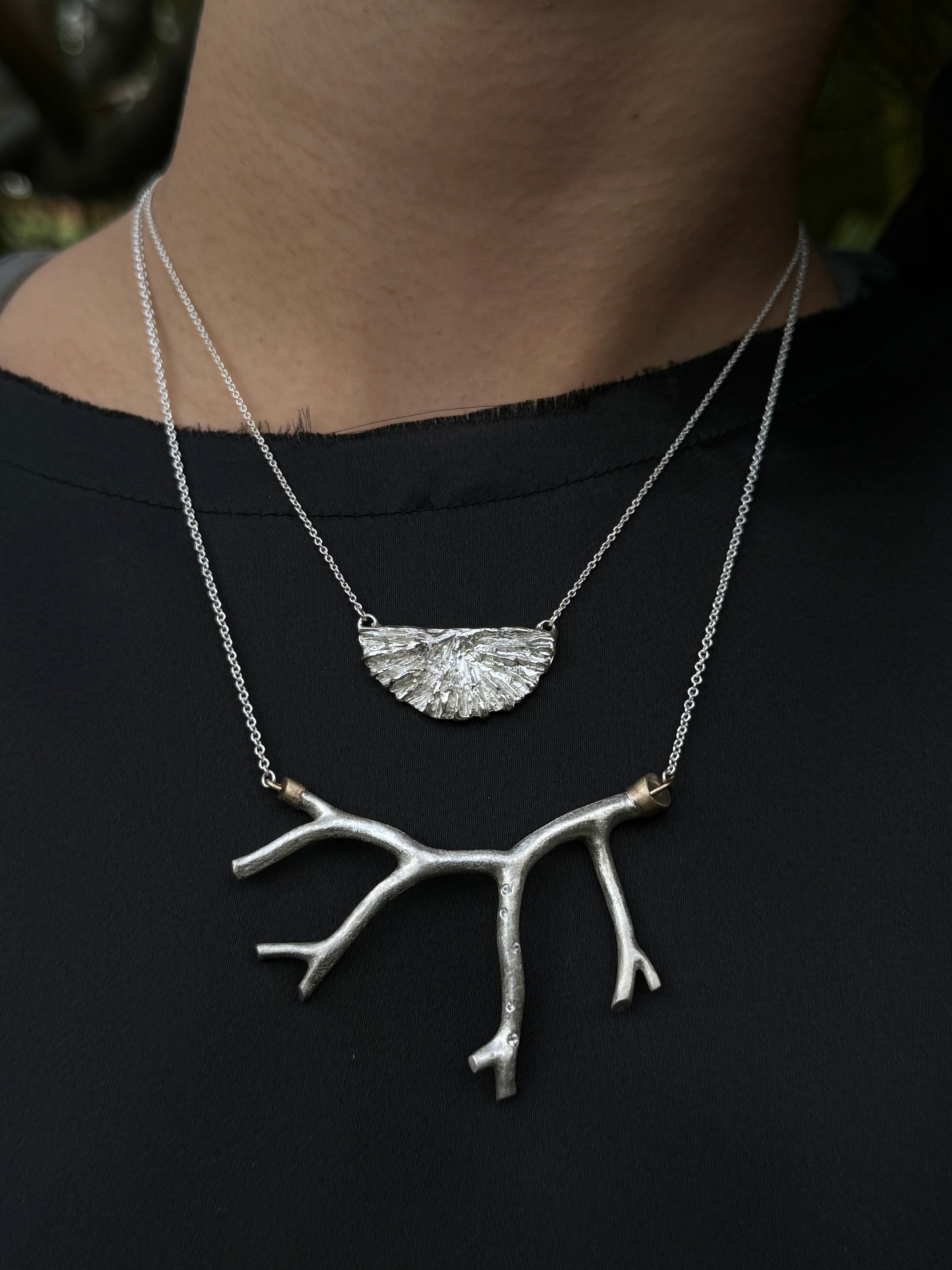 Fuyu Coral Necklace in Silver with White Sapphires