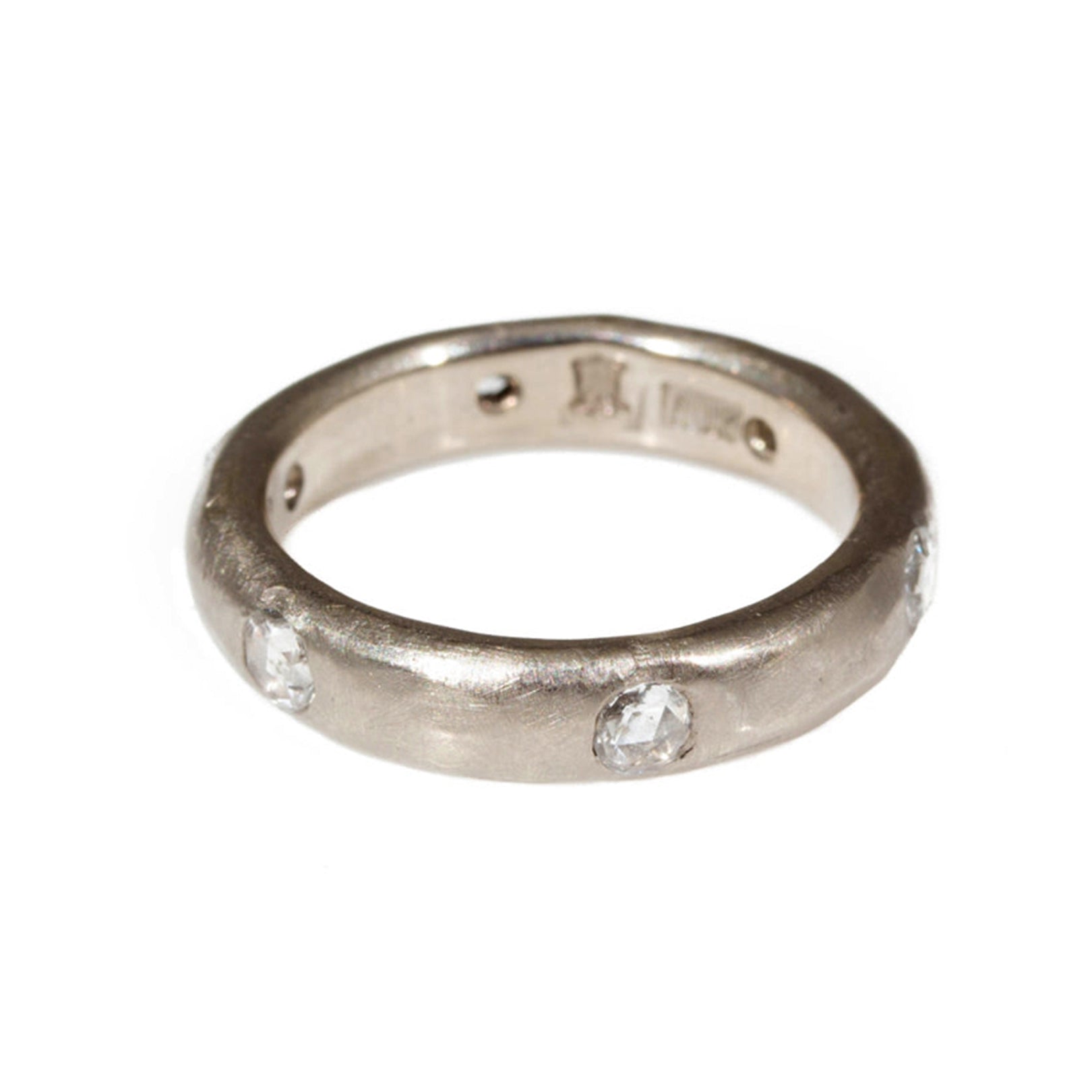 4mm Half Round Modeled Band with Rose Cut Diamonds in 18k Palladium White Gold