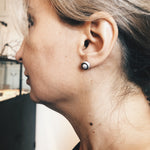 White Pearl Post Earrings with Sand Texture in Silver
