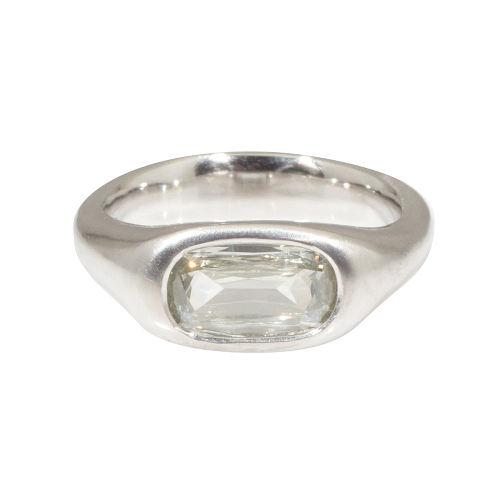 Antique Cushion Cut Oval Diamond Ring in Platinum