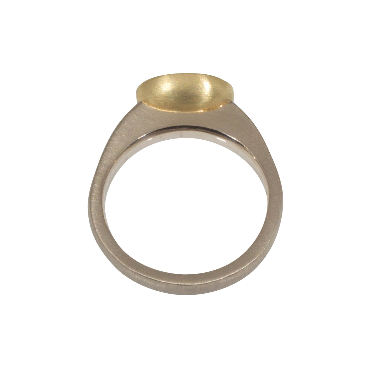 Raised Cup Oval Diamond Ring in 18k Palladium White Gold and Yellow Gold