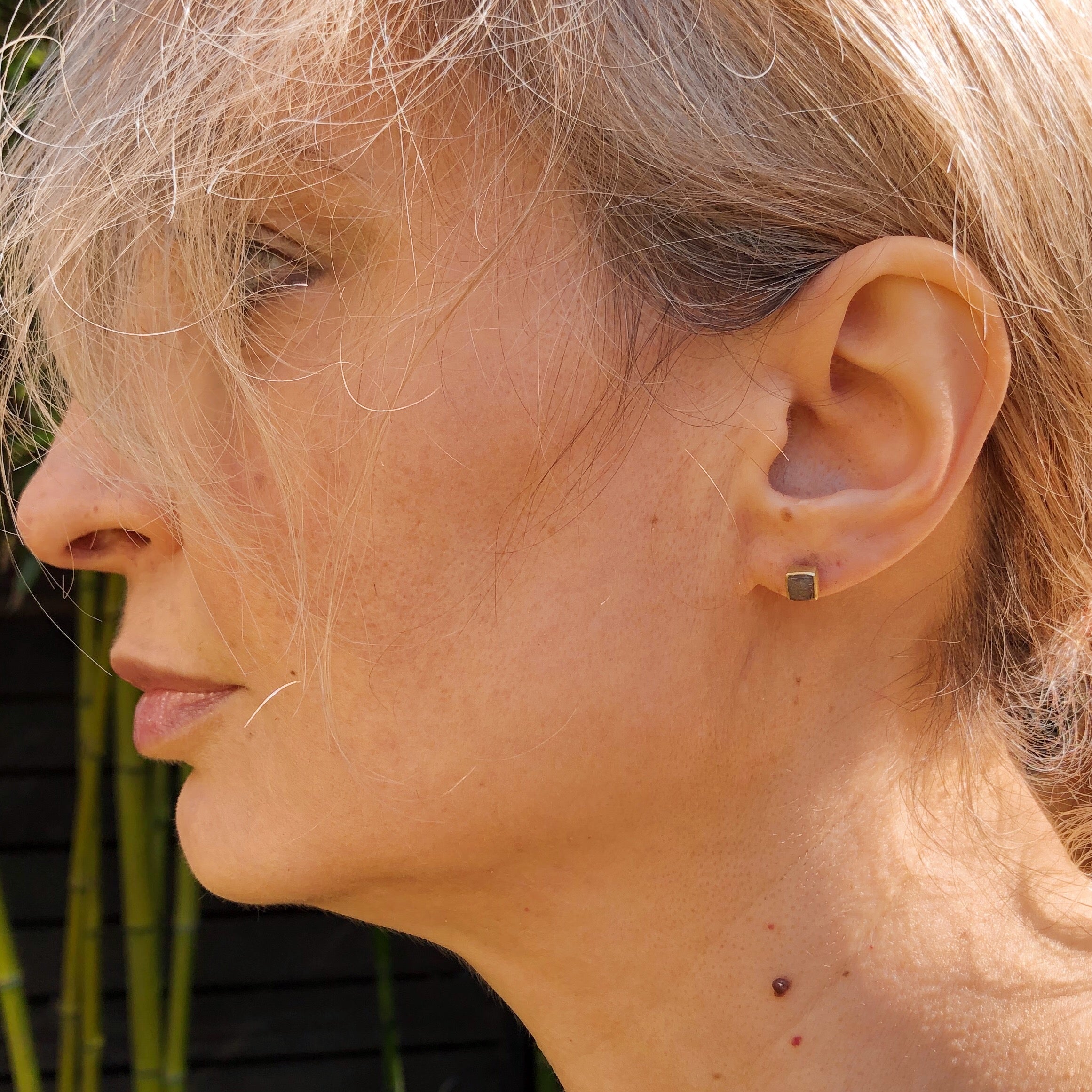 Raw Diamond Cube Post Earrings in 18k Yellow Gold