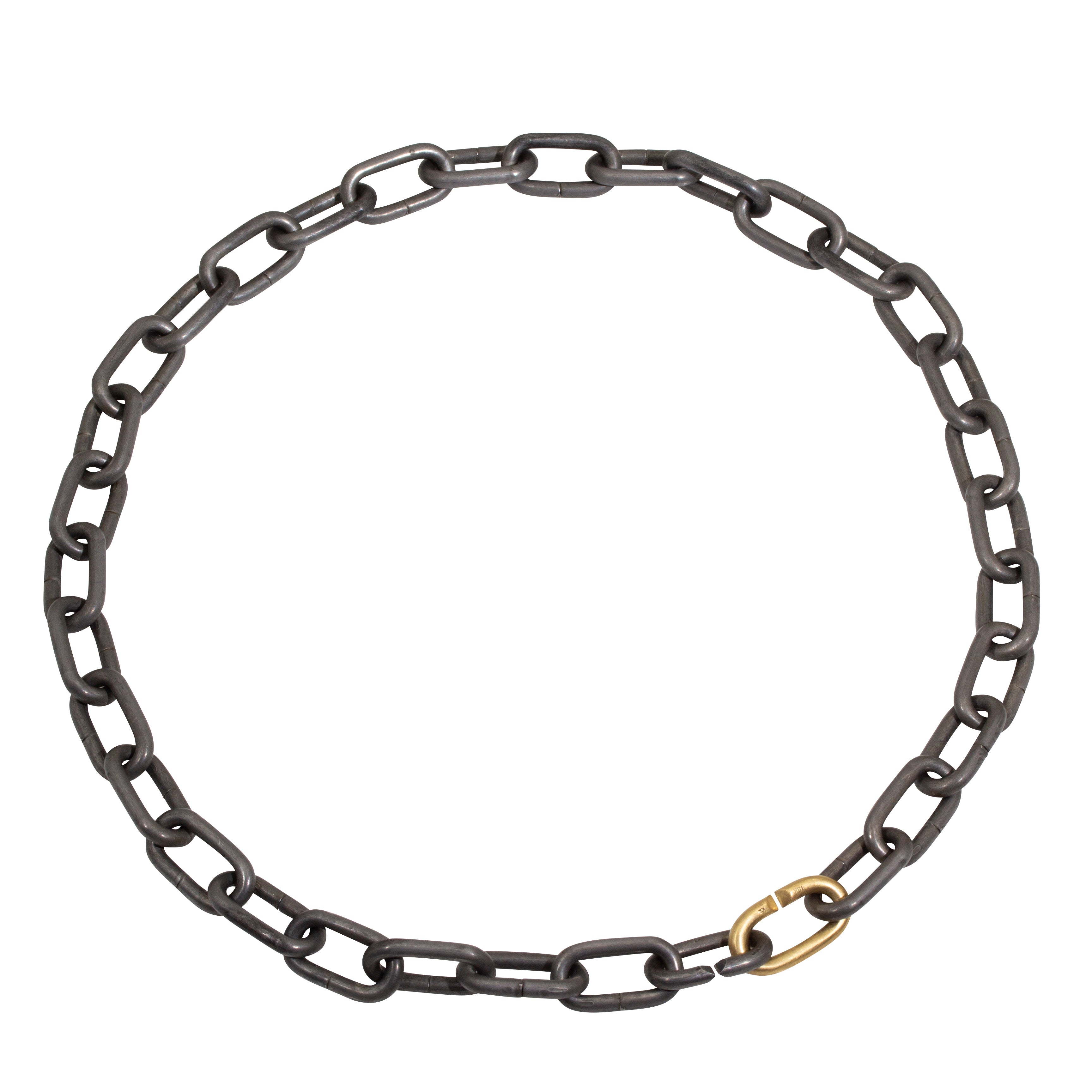 Heavy Chain Necklace in Grey Steel and 18k Yellow Gold
