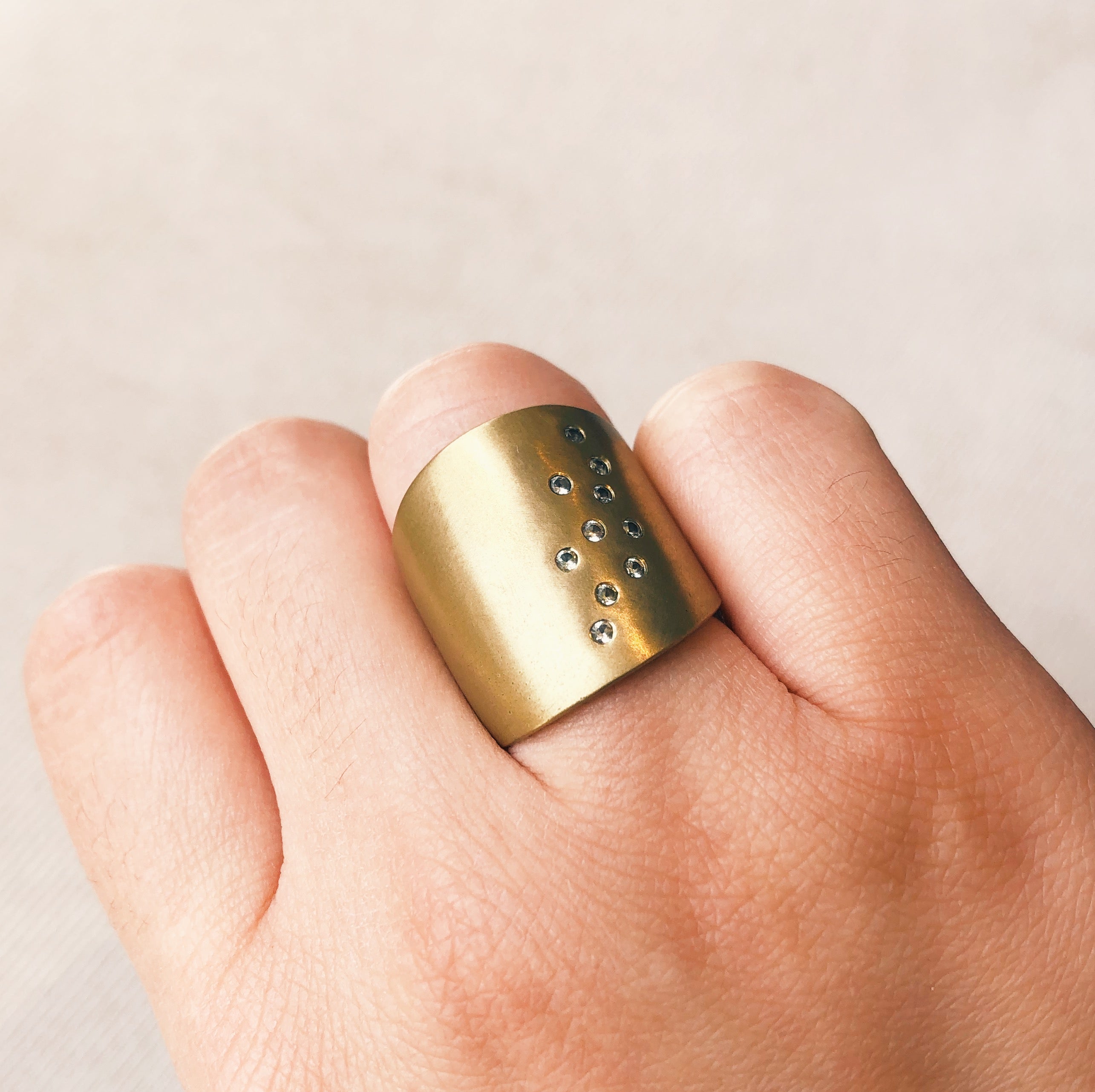 Flat Cuba Ring in Bronze with 10 Yellow Sapphires