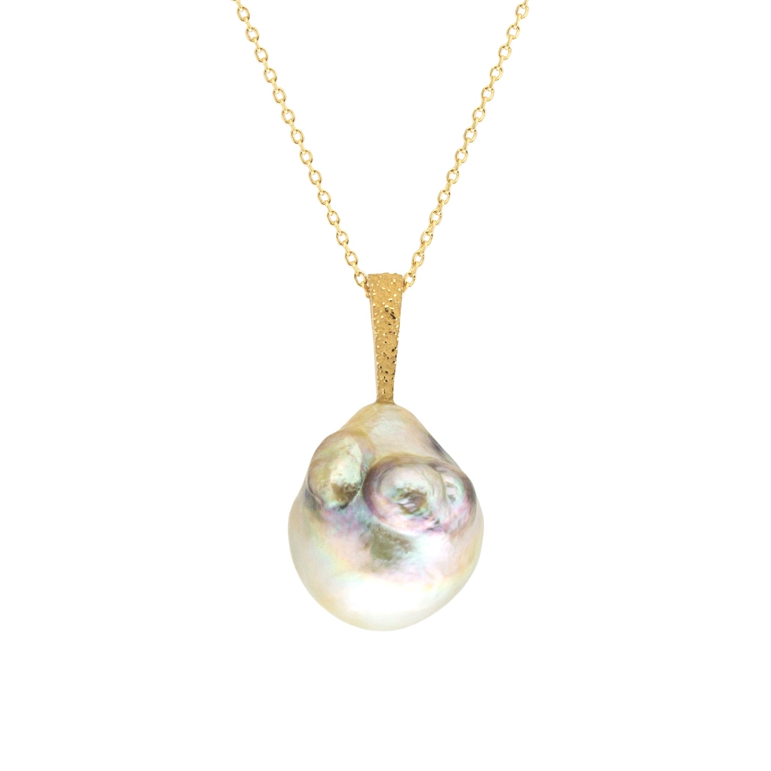 Tahitian Baroque Pearl Pendant with Sand-Textured 18k Yellow Gold