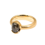 Oval Half Bezel Rosecut Salt and Pepper Diamond Ring in 18k Rose Yellow Gold