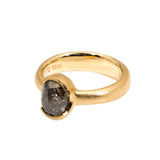 Oval Half Bezel Rosecut Salt and Pepper Diamond Ring in 18k Rose Yellow Gold
