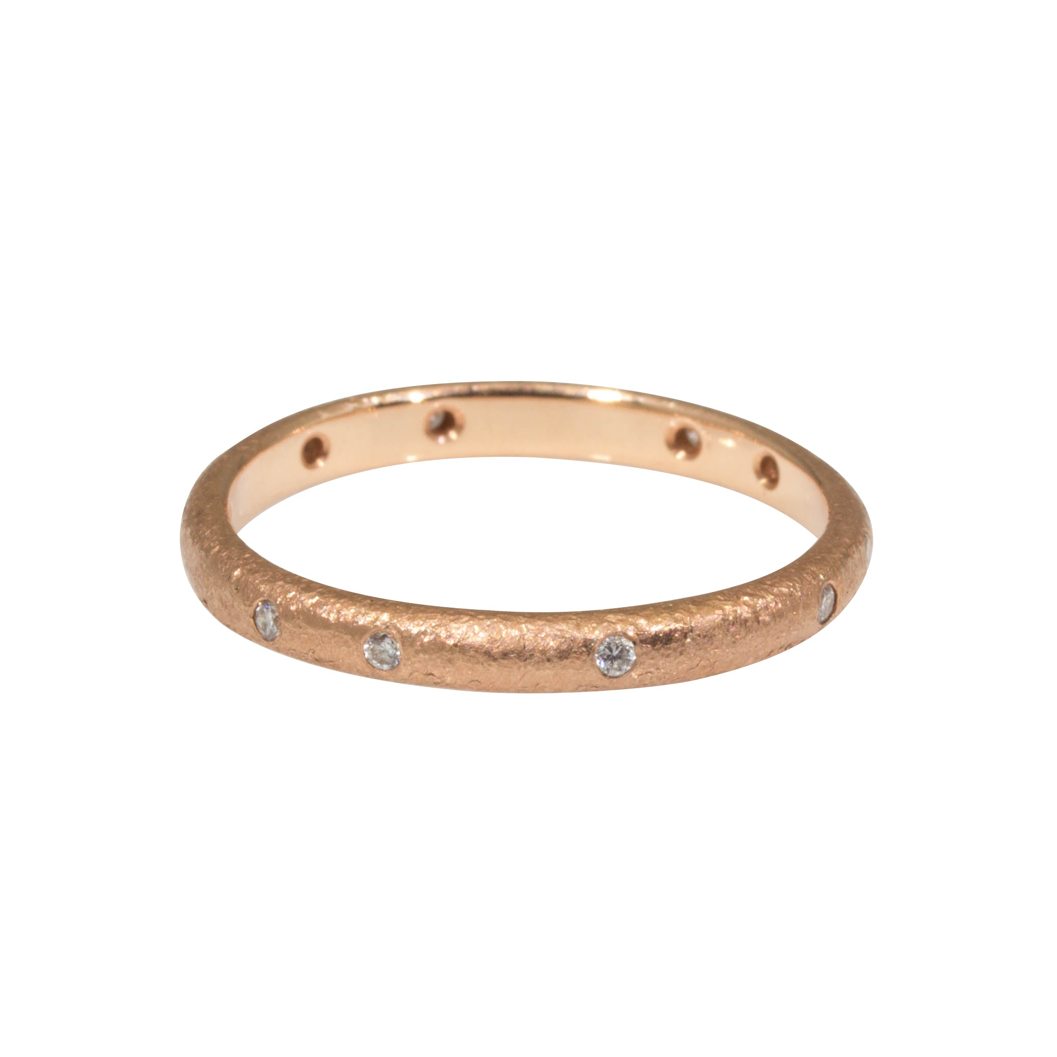 2.25 mm Diamond Sand Texture Band with in 14k Rose Gold with White Diamonds