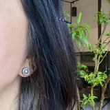 Grey Pearl Post Earrings with Sand Texture in Oxidized Silver