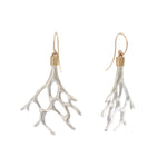 Aki Coral Branch Earrings in Silver and Bronze with White Diamonds