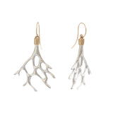Aki Coral Branch Earrings in Silver and Bronze with White Diamonds