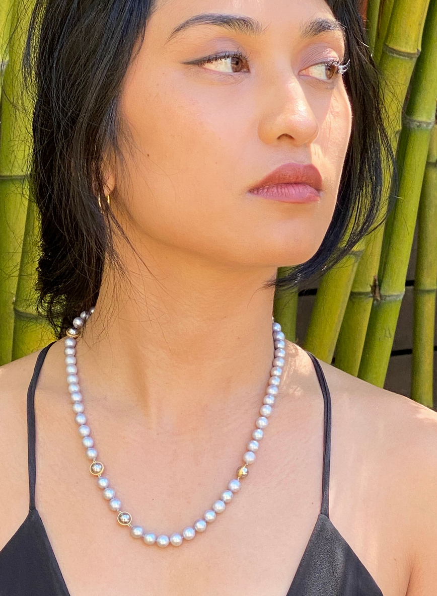 Pearl & Ball Bearing Necklace in 18k and 22k Gold
