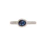 Organic Rosecut Blue Sapphire Solitaire Ring in Sand-Textured Platinum