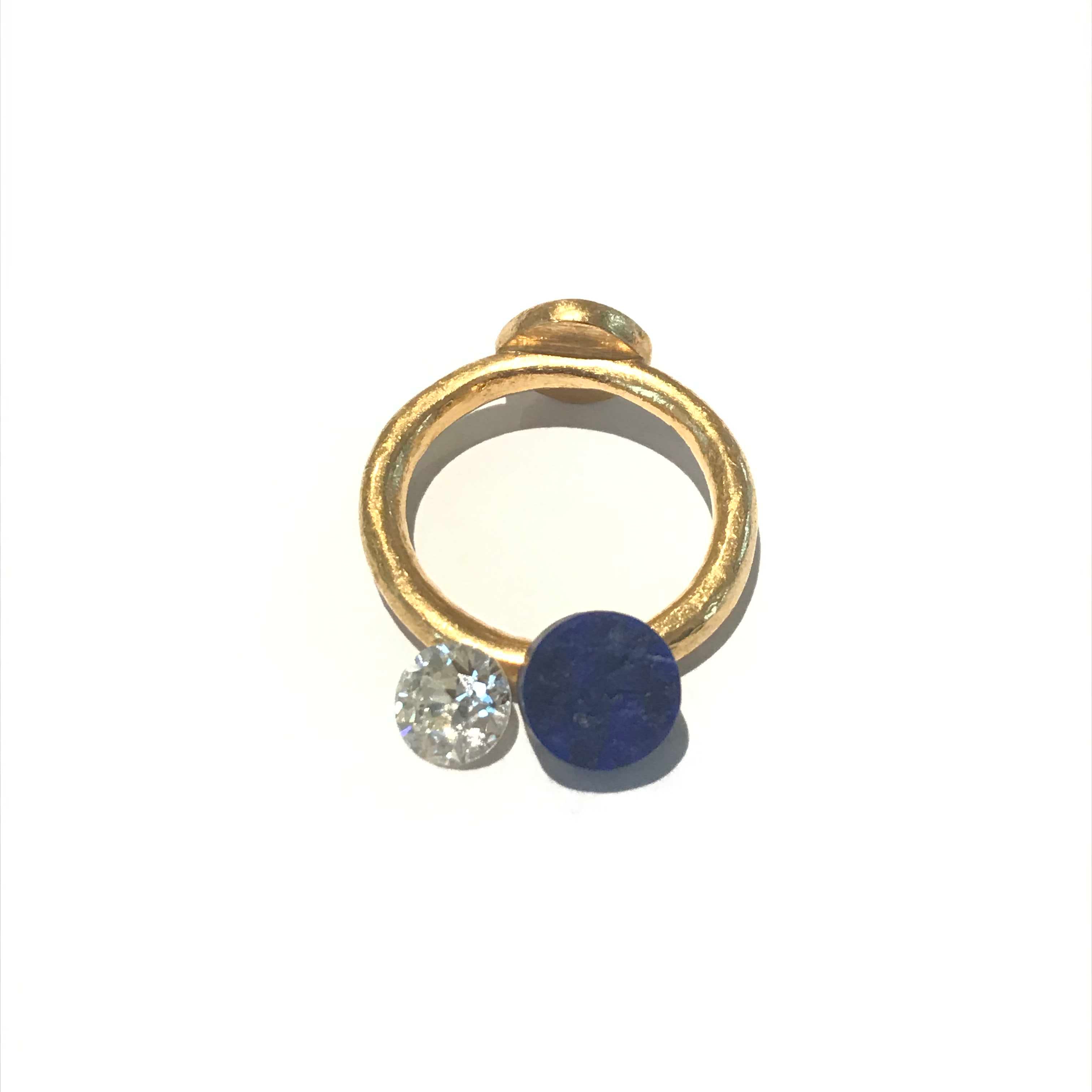 Custom Lapis and Diamond Ring in 22k Gold