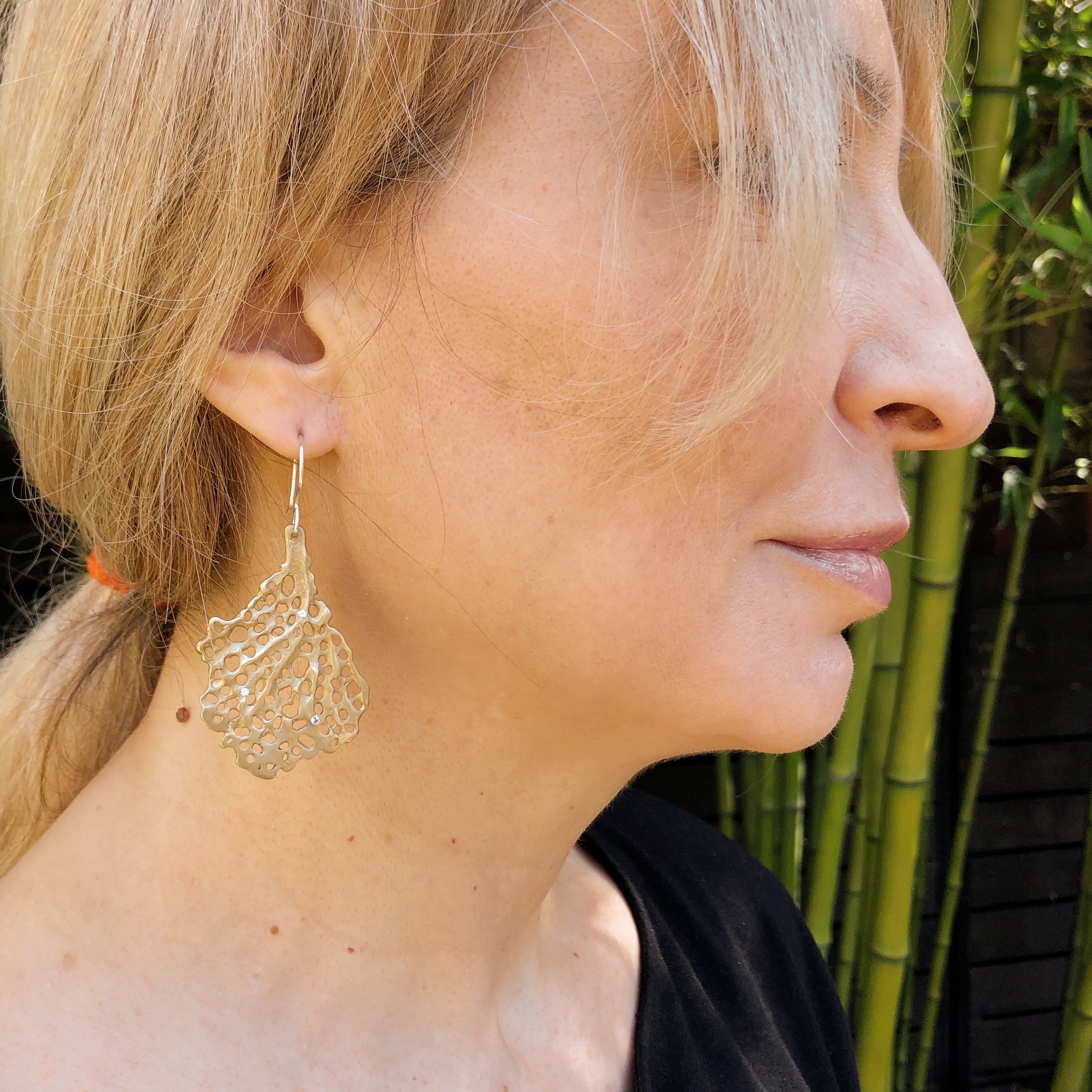 Koraru Coral Earrings with Six White Sapphires in Bronze