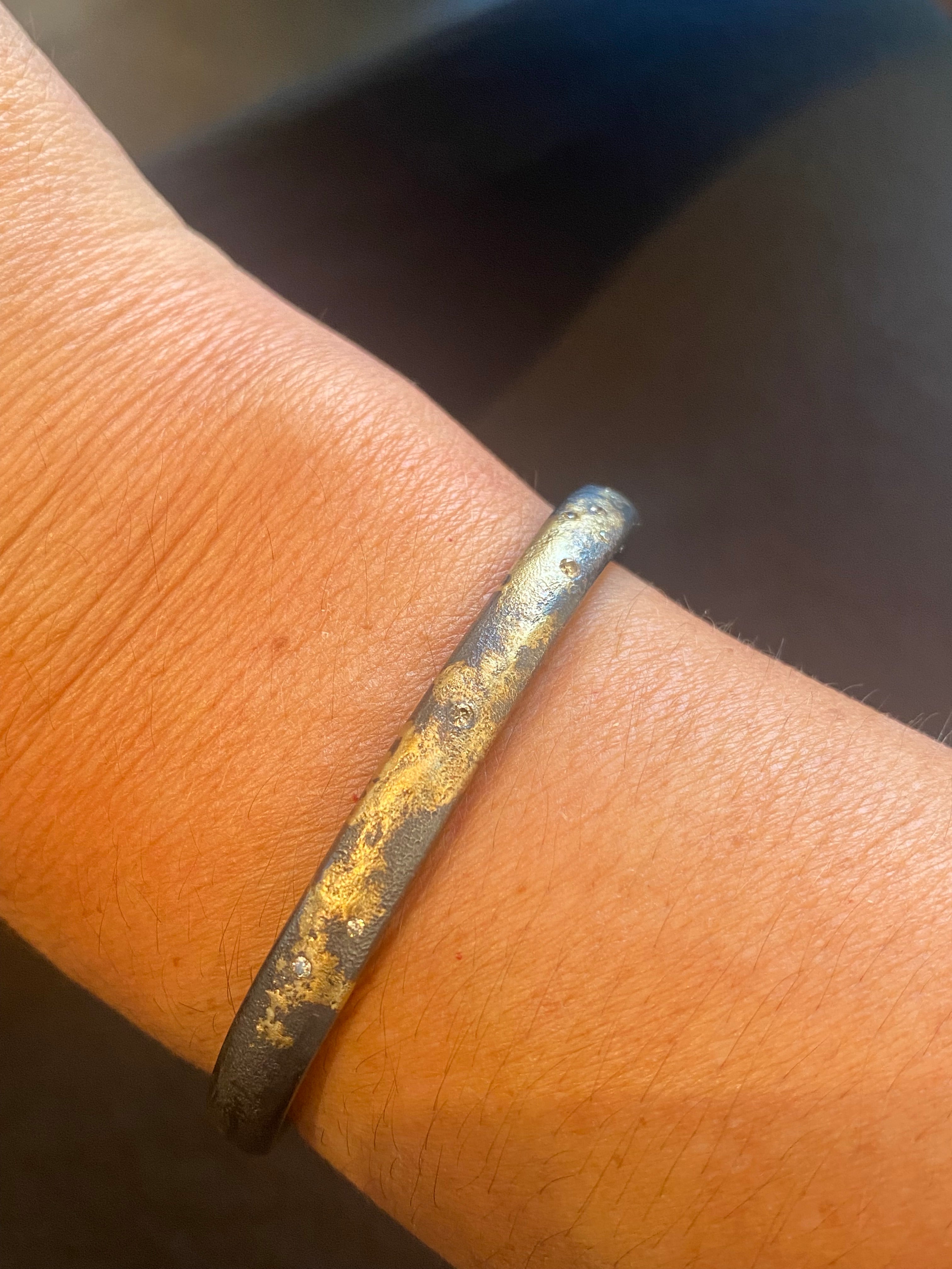 Aquarius Constellation Cuff in Oxidized Silver and 18k Gold with Grey Diamonds