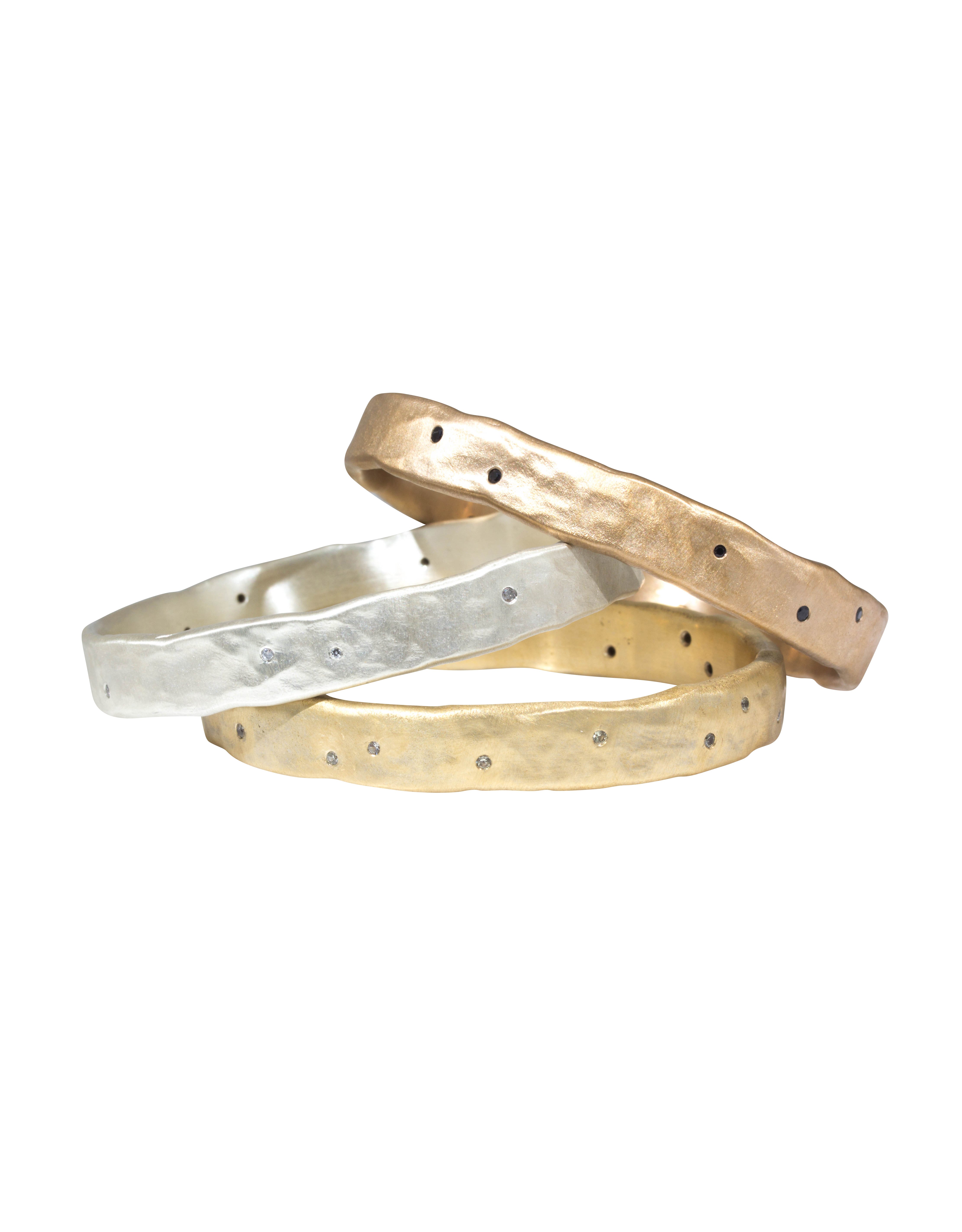 Heavy Oval Bangle in Bronze with 20 Yellow Sapphires