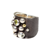 Wide Bubble Ring with Green Garnet & Sapphires in Oxidized Silver