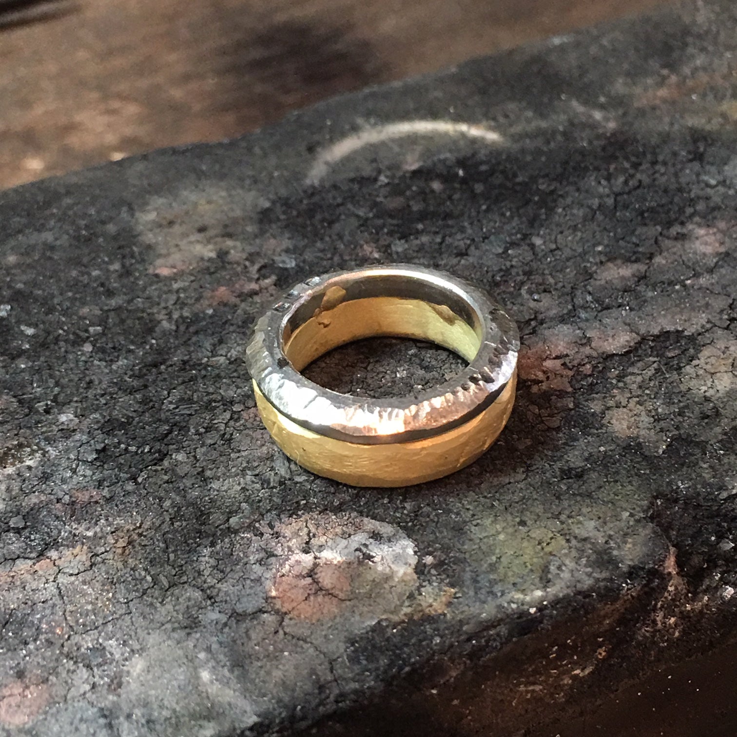 Custom Set of Dipped Bands in 18k Palladium White Gold and 18k Yellow Gold