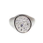 Organic Shaped Pave Signet Ring with White Diamonds in 18k Palladium White Gold