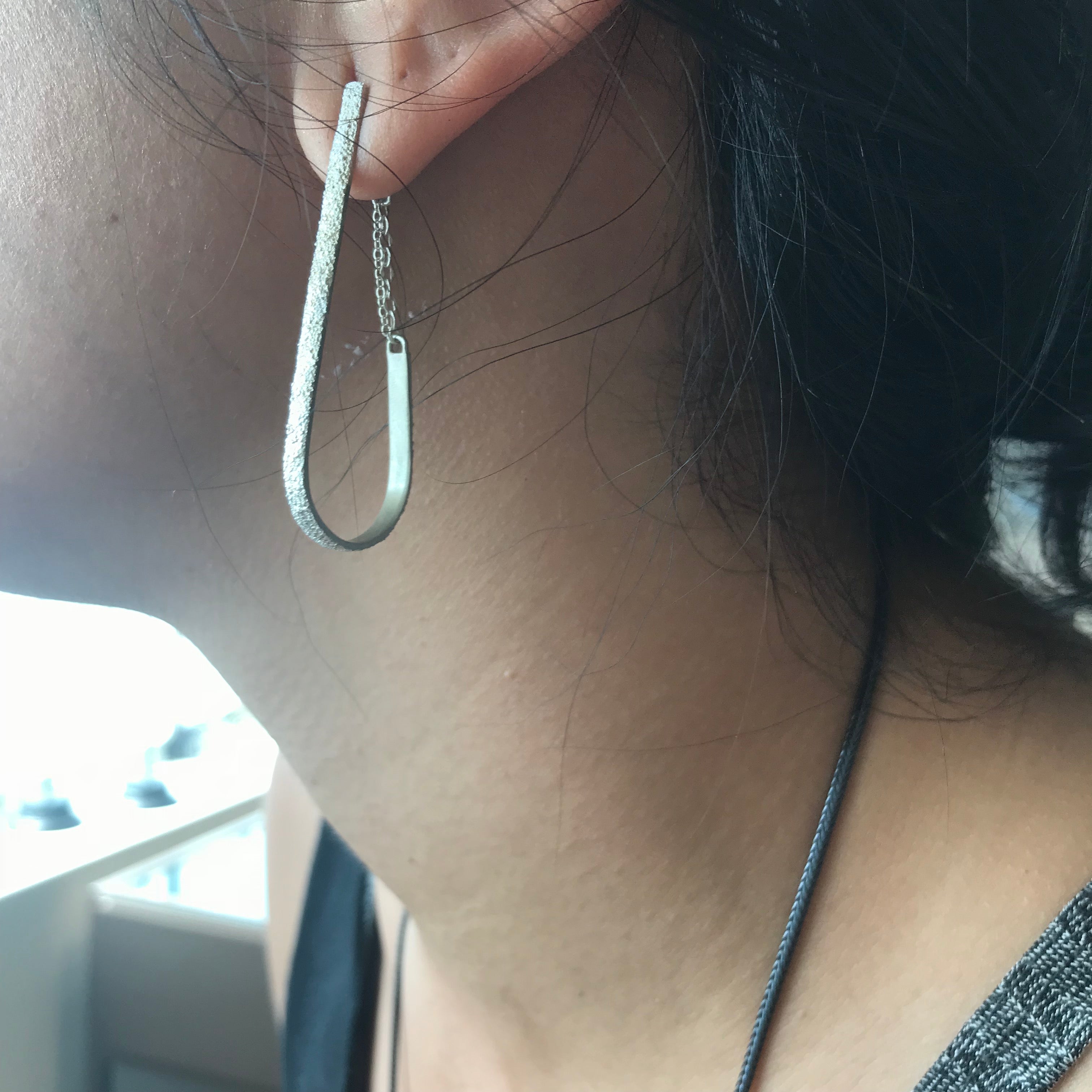 Sand Drop Hoop Earrings in Silver