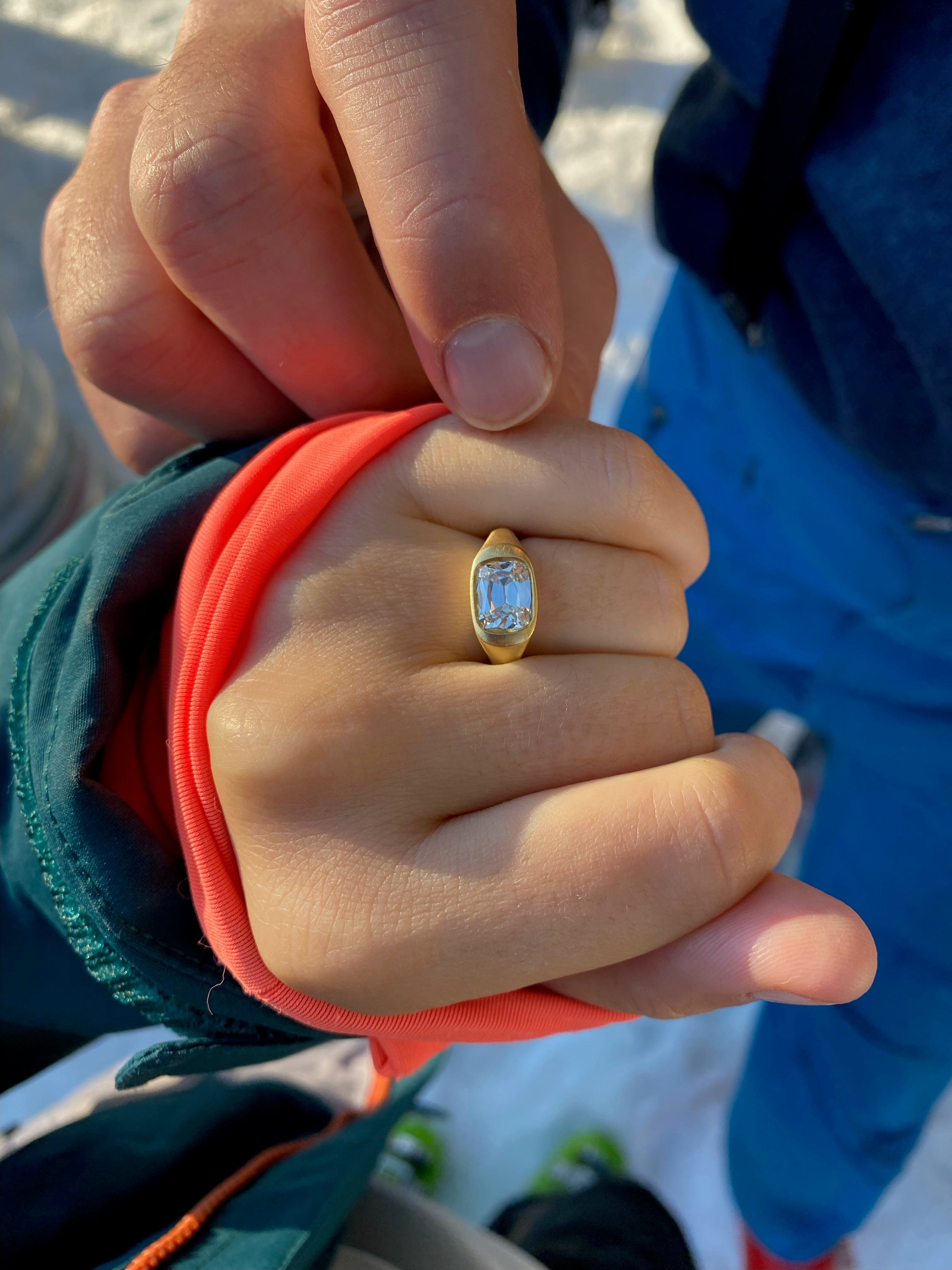 Custom Old Mine Cut Cushion in 18k Yellow Gold Ring