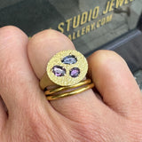 Oval Signet Ring with Purple Sapphires in Sand-Textured 18k Yellow Gold