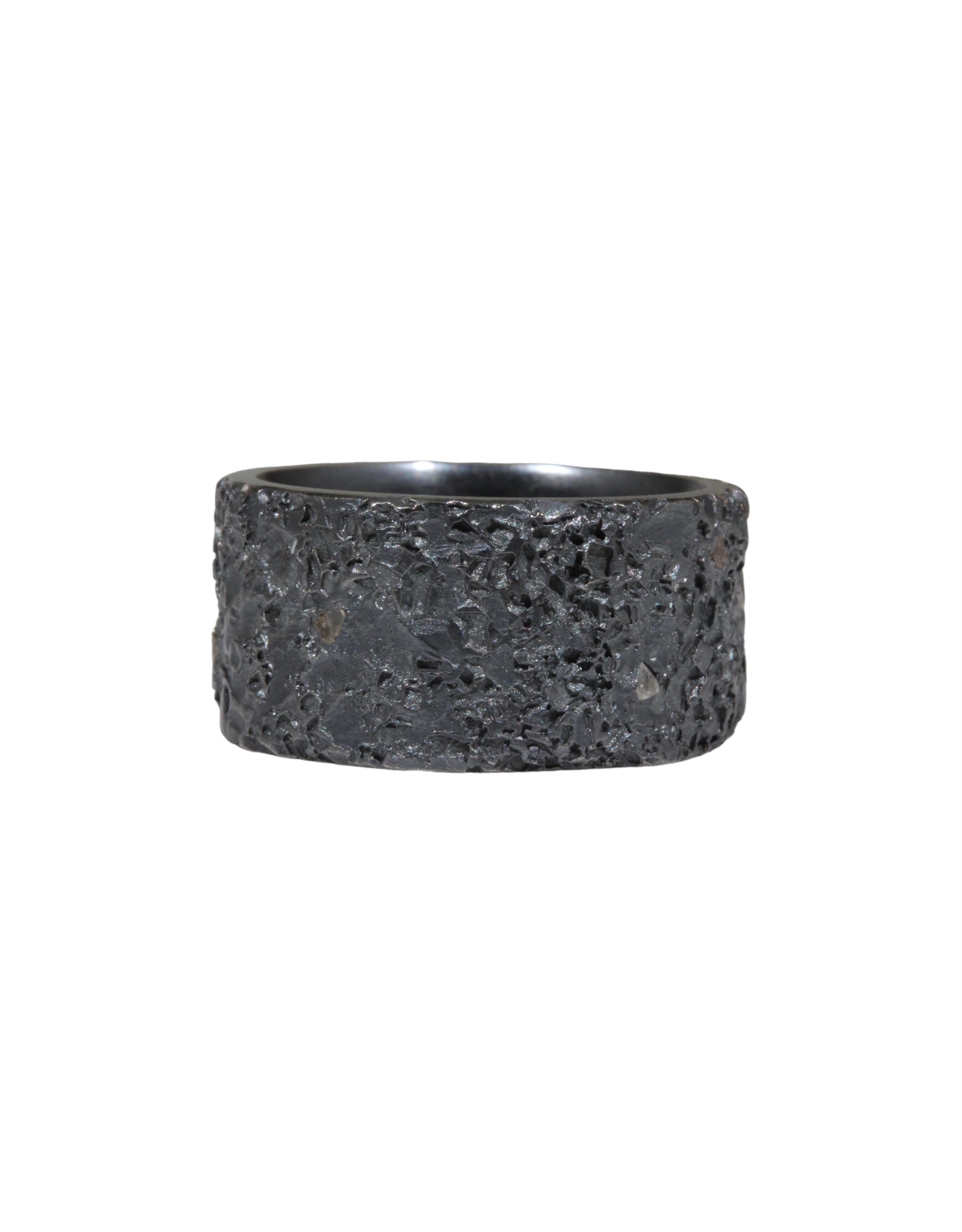 11mm Topography Ring in Oxidized Silver with Diamond Mackles - size 8.5