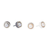 Grey Pearl Post Earrings with Sand Texture in Oxidized Silver