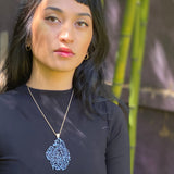 Koraru Large Silver Pendant with White Diamonds on 18k Yellow Gold Bail and Chain
