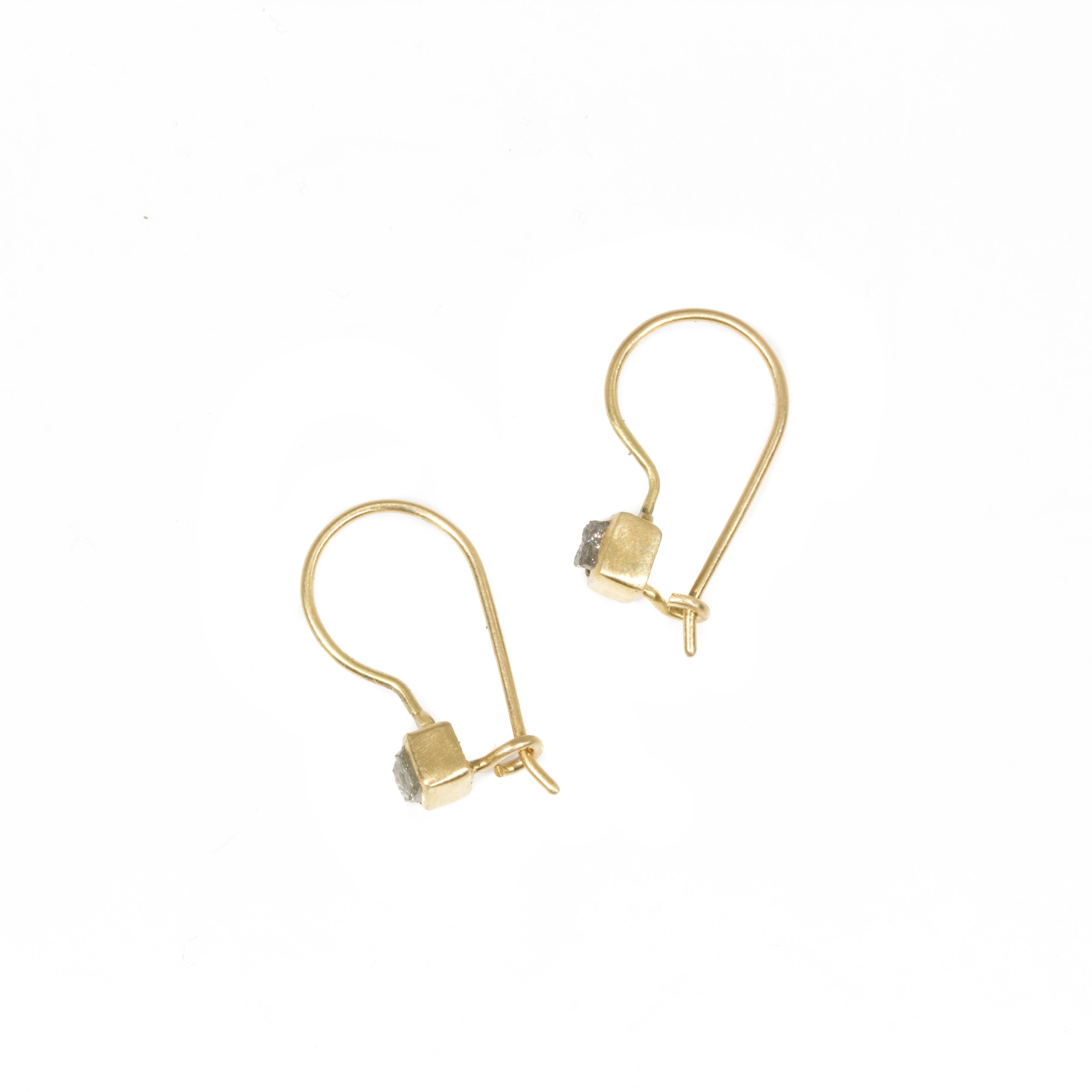 Raw Diamond Cube Earrings in 18k Yellow Gold