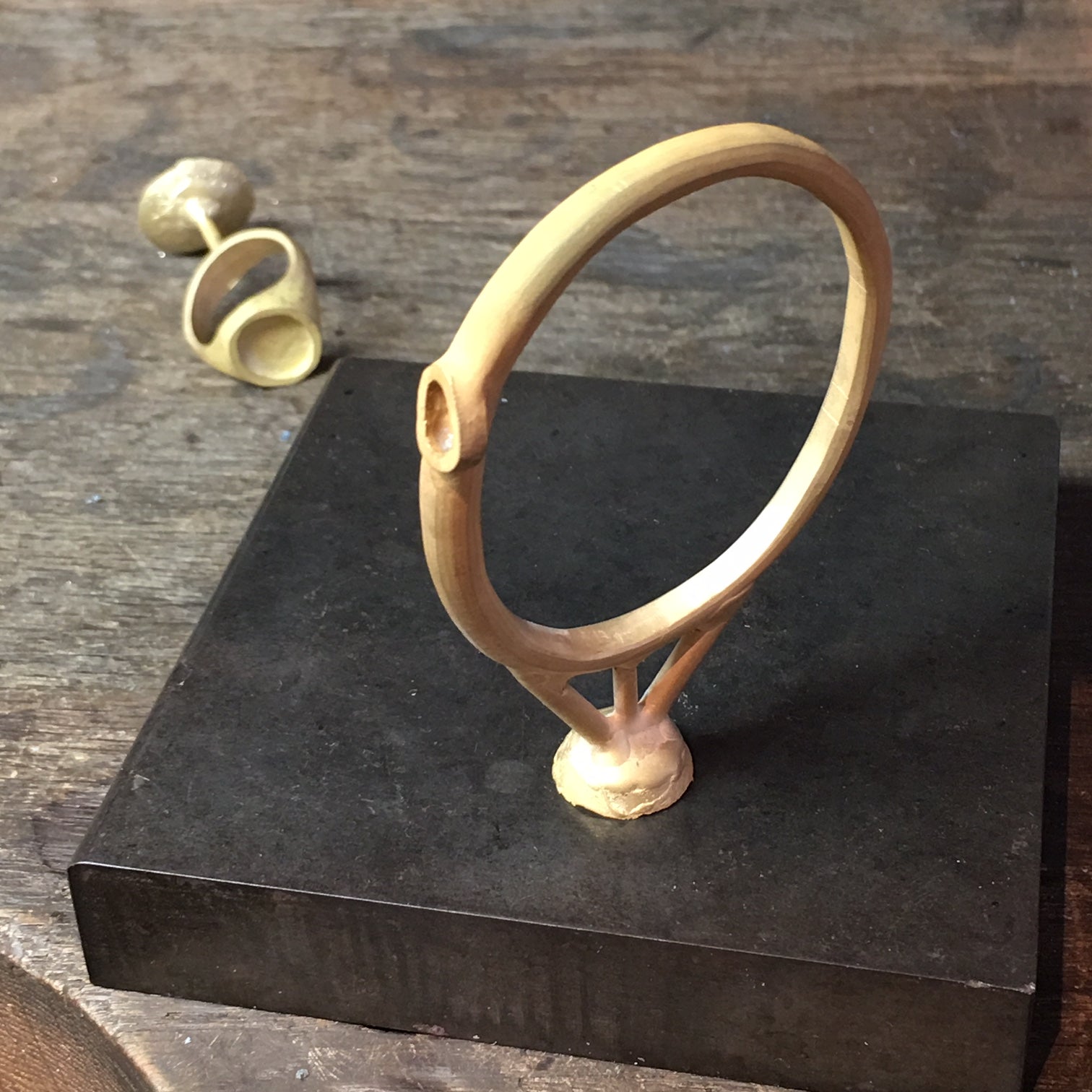 Custom Cuff with Diamond Crystal in 20k Yellow Gold