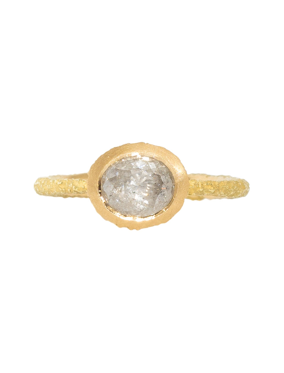 Oval Rosecut Diamond Solitaire Ring in Sand-Textured 18k Yellow Gold