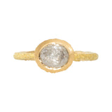 Oval Rosecut Diamond Solitaire Ring in Sand-Textured 18k Yellow Gold