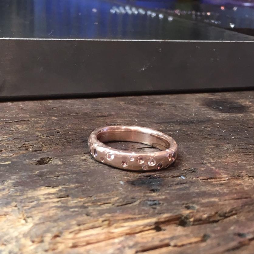 Custom Celestial Ring with Sapphires in 14k Rose Gold