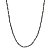 Matte Hematite Tube and Brass Gear Bead Necklace with Oxidized Silver Clasp
