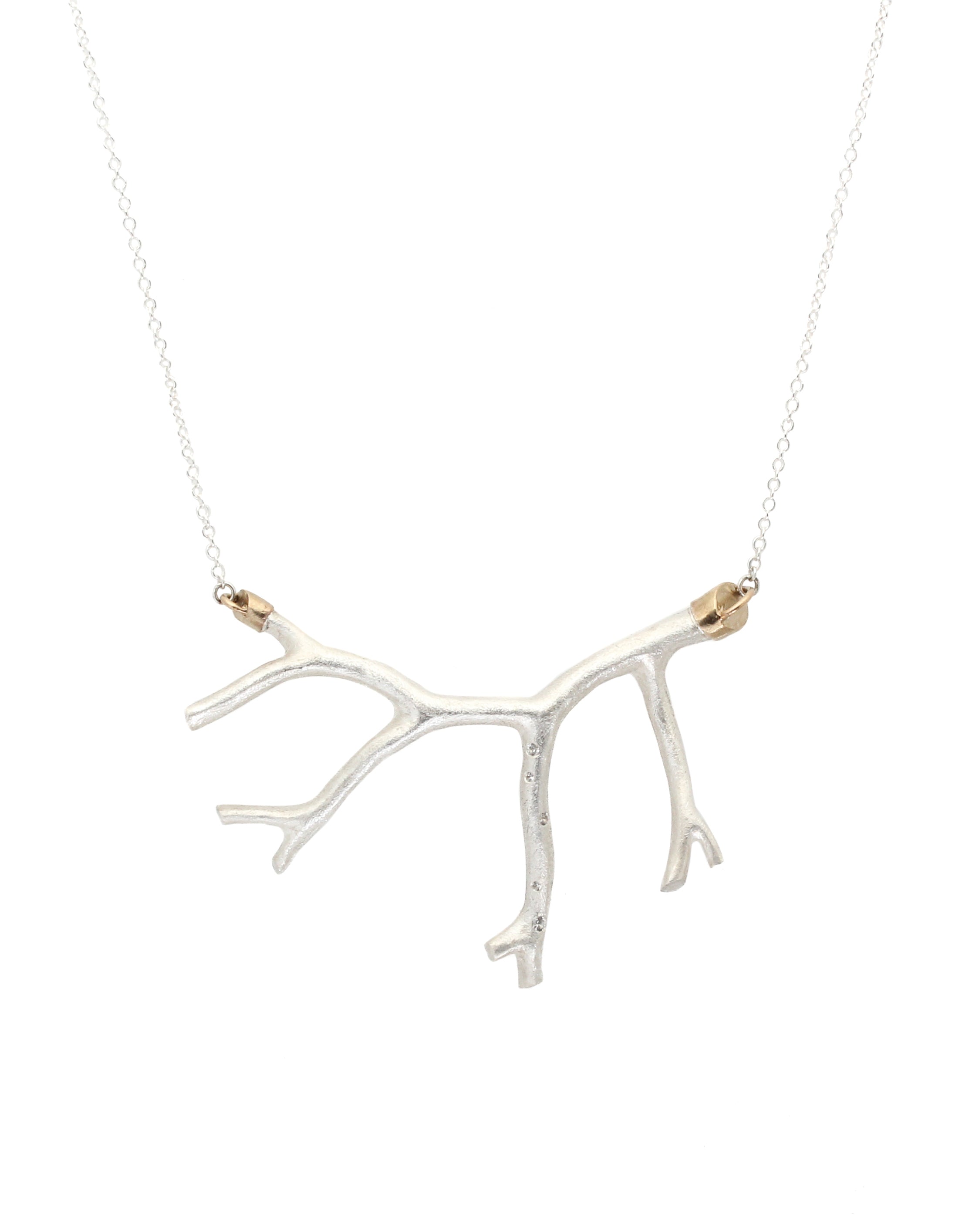 Fuyu Coral Necklace in Silver with White Sapphires