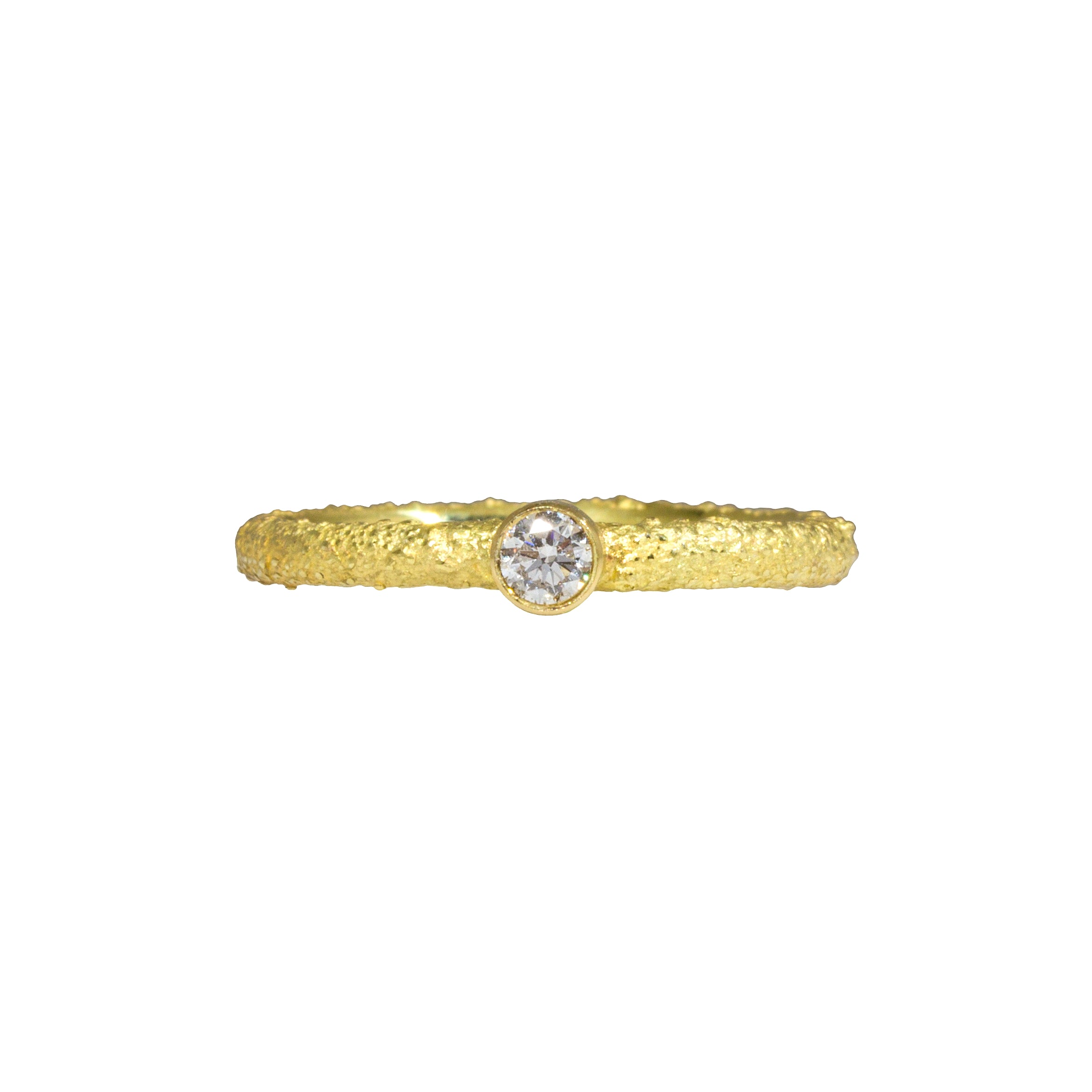 Brilliant Diamond Stacking Ring in Sand-Textured 18k Yellow Gold