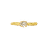Oval Rosecut Diamond Solitaire Ring in Sand-Textured 18k Yellow Gold