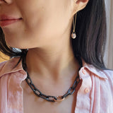 Heavy Chain Necklace in Grey Steel and 14k Rose Gold