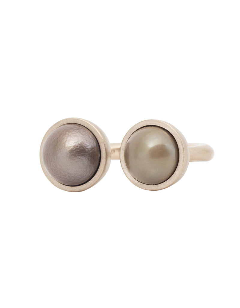 Double Tahitian Pearl Ring in 14k Palladium White Gold