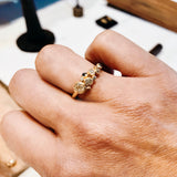 Diamond Cluster Ring with Antique Round Diamond in 14k Yellow Gold