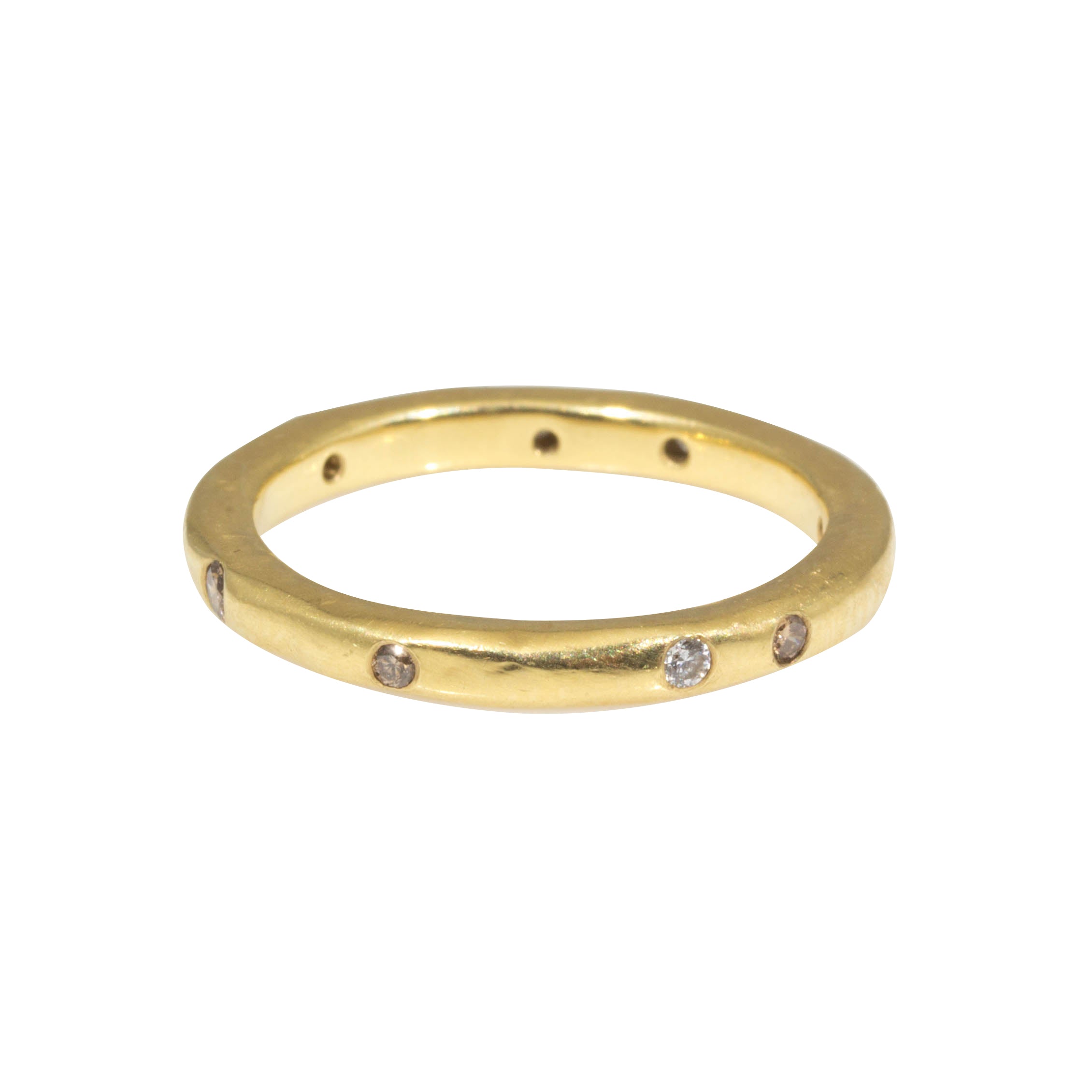 2.5mm x 2.5mm Modeled Band in 18k Yellow Gold with White & Cognac Diamonds