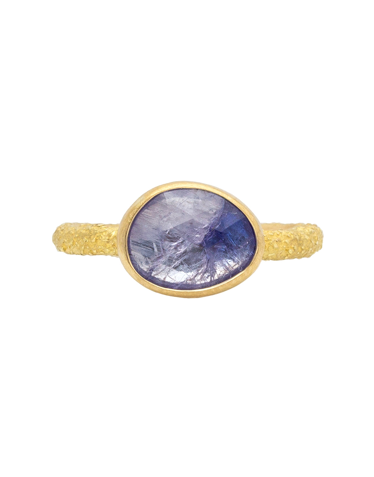Organic Tanzanite Solitaire Ring in Sand-Textured 18k Yellow Gold